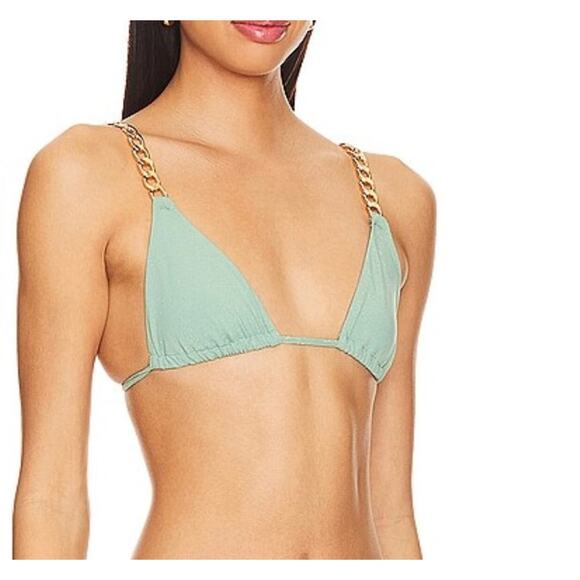 Revolve Triangle Chain Bikini Top Sage Green MEDIUM Bralette String Lovewave $88 - Picture 2 of 7